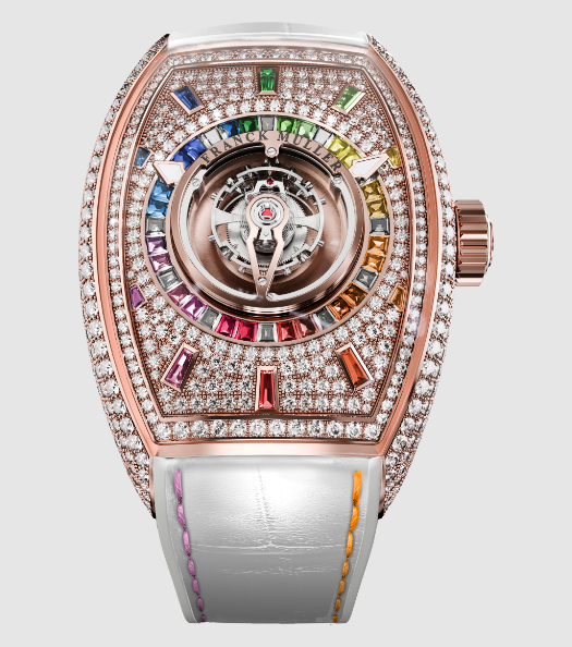 Review Franck Muller Curvex CX Grand Central Tourbillon Rainbow Replica Watch for Sale Cheap Price CX 36 T CTR D CD BAG RB 5N